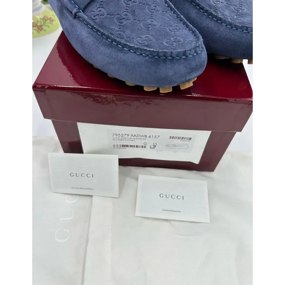 Men's Gucci GG embossed suede driver loafers size 10 fits 10.5 US made in Italy